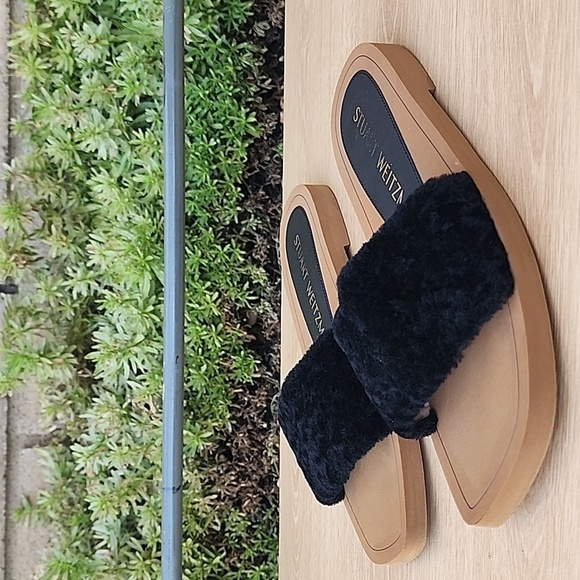 STUART WEITZMAN Black Cammy Block Heel Slide Leather Slide Sandals 9B EU 39.5 - Picture 1 of 12